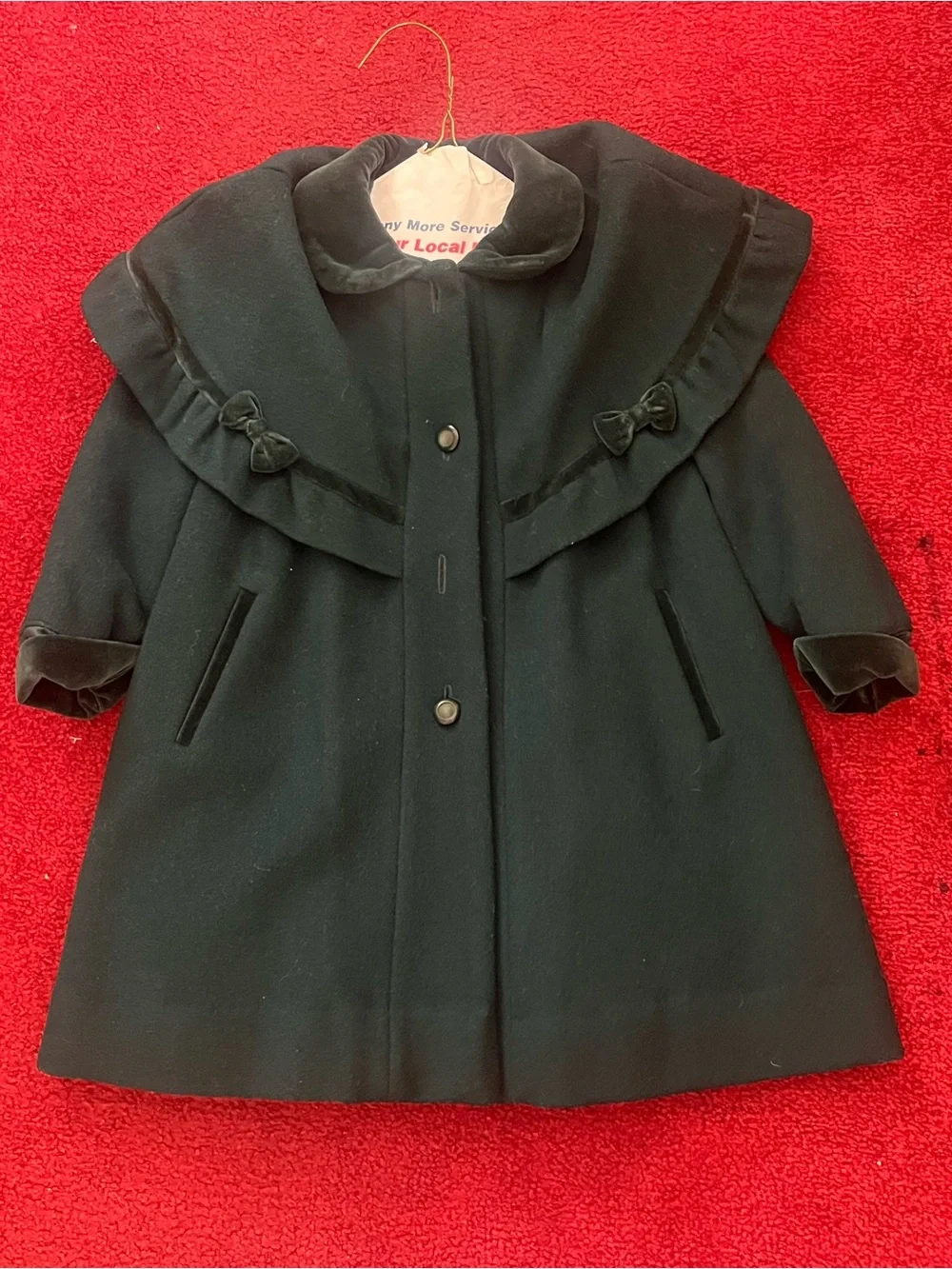 Rothschild Dark Green Velvet-Trim Pea Coat. TEXT BEFORE BUYING OR REFUNDING!!